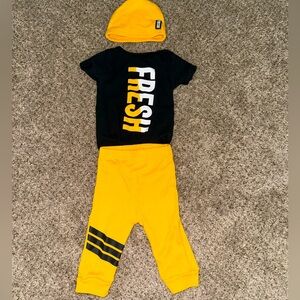 Fresh Baby Boy 3-Piece Outfit with Onesie, Pants, and Beanie - 3-6 Months